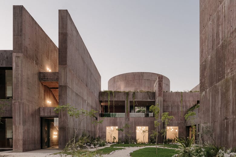 Image of a concrete building with lots of angles.